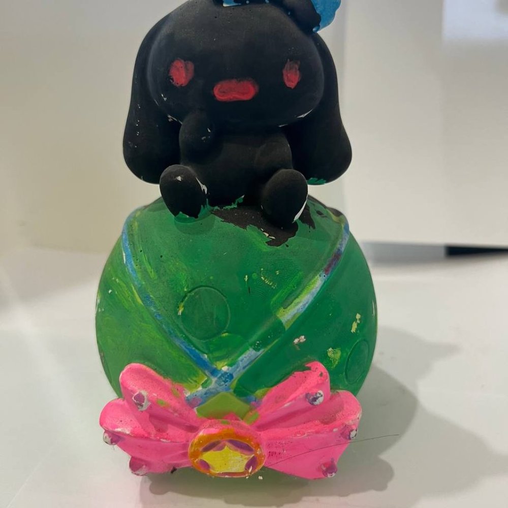 Handmade Cute Black Bunny Figurine - Unique Resin Art Toy, Home Decor